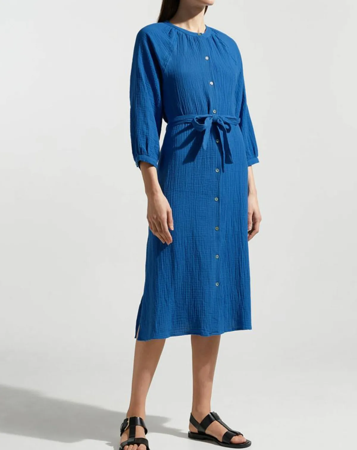Garance Paris Robes|Robe-chemise midi Lao bleu vif