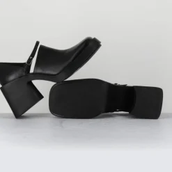 Justine Clenquet Sandales À Talons|Sabots en Cuir Kim noirs - Talon 8 cm