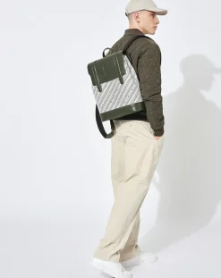 Maison Faret Sacs|Sac à dos en Toile enduite & Cuir Ferret vert/multicolore - 40x29x13 cm