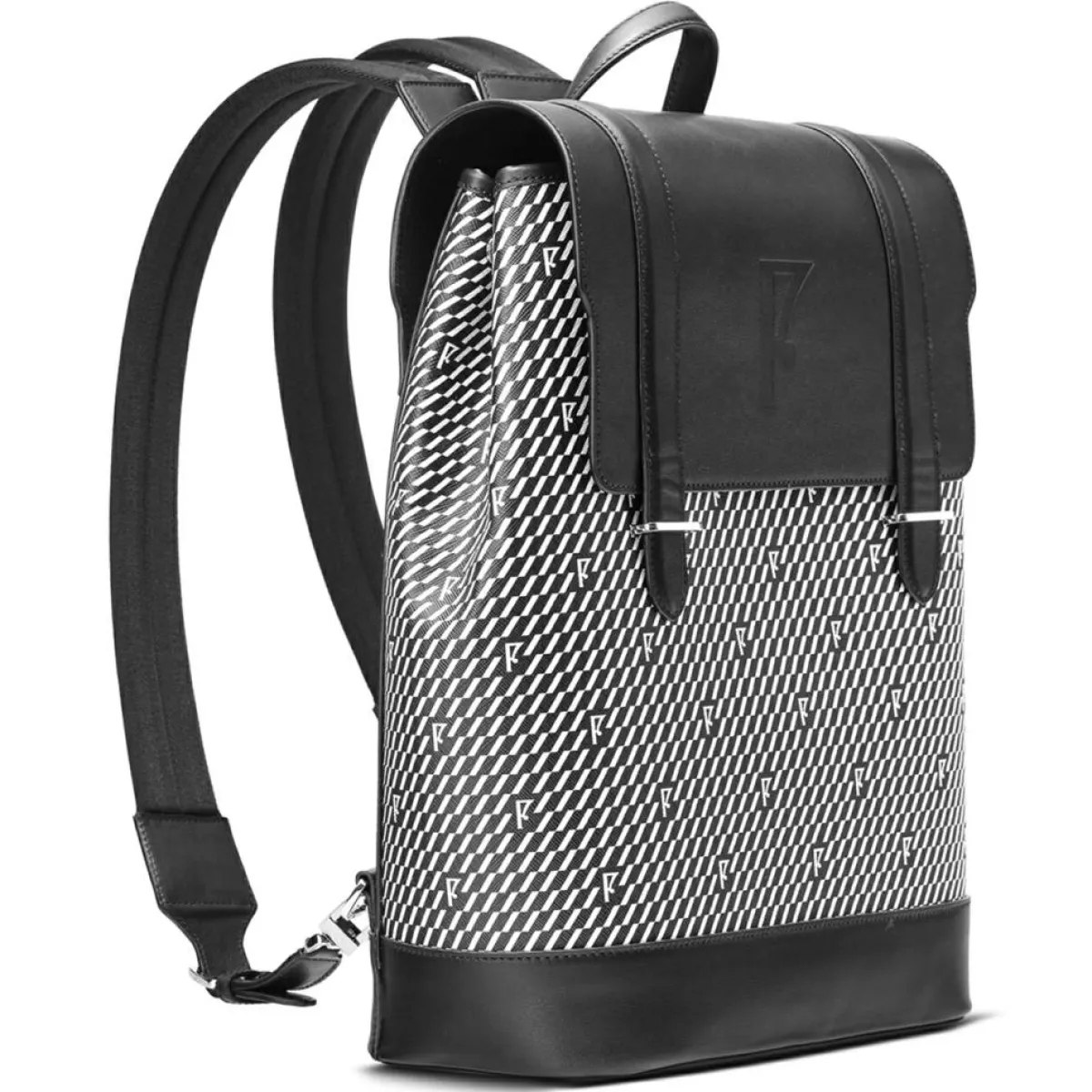 Maison Faret Sacs|Sac à dos en Toile enduite & Cuir Ferret noir/blanc - 40x29x13 cm