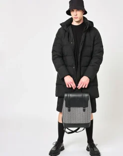 Maison Faret Sacs|Sac à dos en Toile enduite & Cuir Ferret noir/blanc - 40x29x13 cm