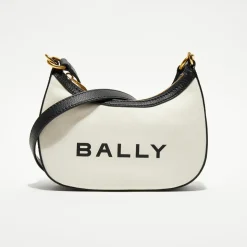Bally Sacs|Sac bandoulière en Coton Bio & Cuir naturel/noir - 22.5x12x6 cm