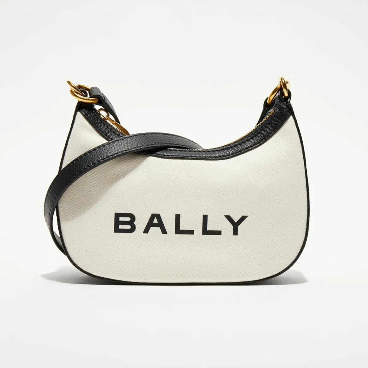 Bally Sacs|Sac bandoulière en Coton Bio & Cuir naturel/noir - 22.5x12x6 cm