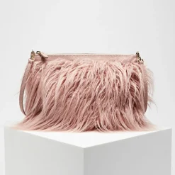 Coccinelle Sacs|Sac bandoulière en Cuir & Fausse Fourrure Mini Bag rose 27.5x19.5 cm