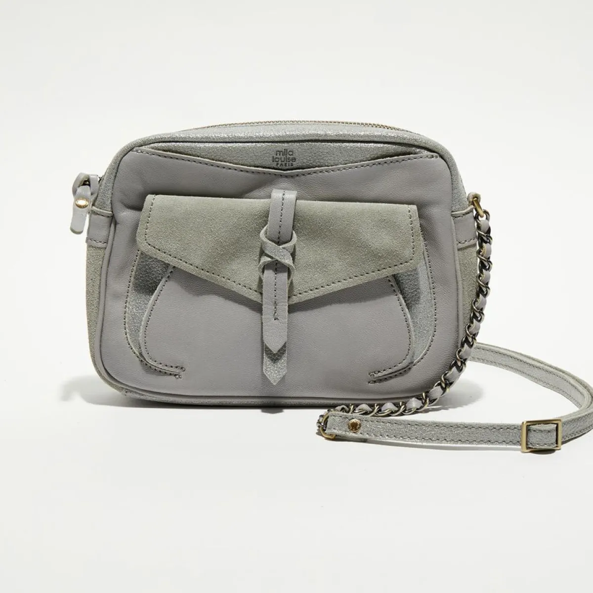 Mila Louise Sacs|Sac bandoulière en Cuir Orelia Cross vert menthe - 23x17.5x7 cm