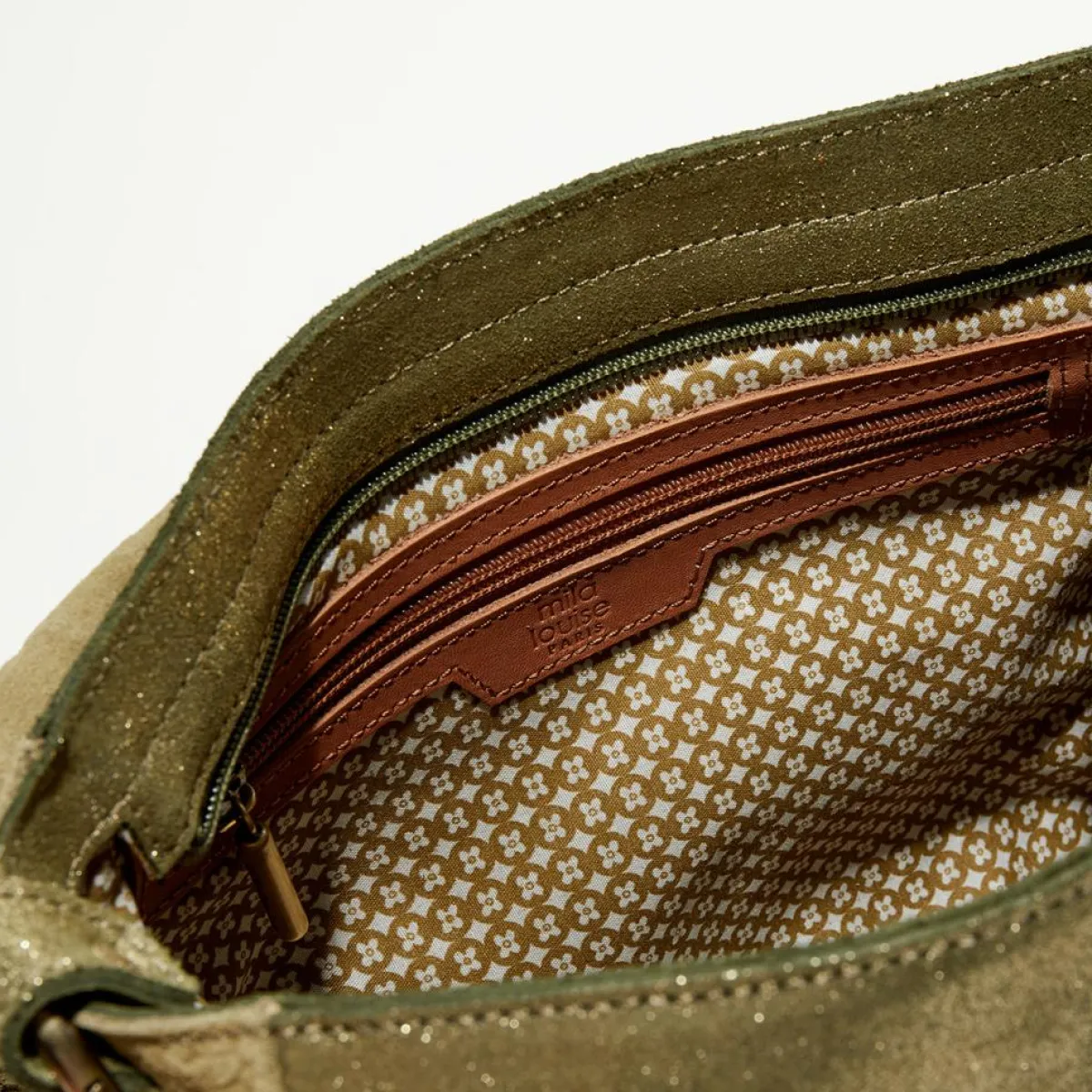 Mila Louise Sacs|Sac besace en Cuir Alou Dv vert kaki - 35x23x13 cm