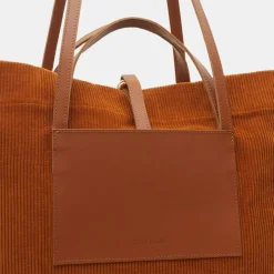 Craie Sacs|Sac cabas en Velours côtelé Dessin marron