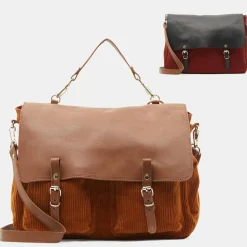 Craie Sacs|Sac cartable réversible en Velours côtelé Maxi Maths marron 24x35x9 cm