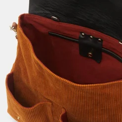 Craie Sacs|Sac cartable réversible en Velours côtelé Maxi Maths marron 24x35x9 cm