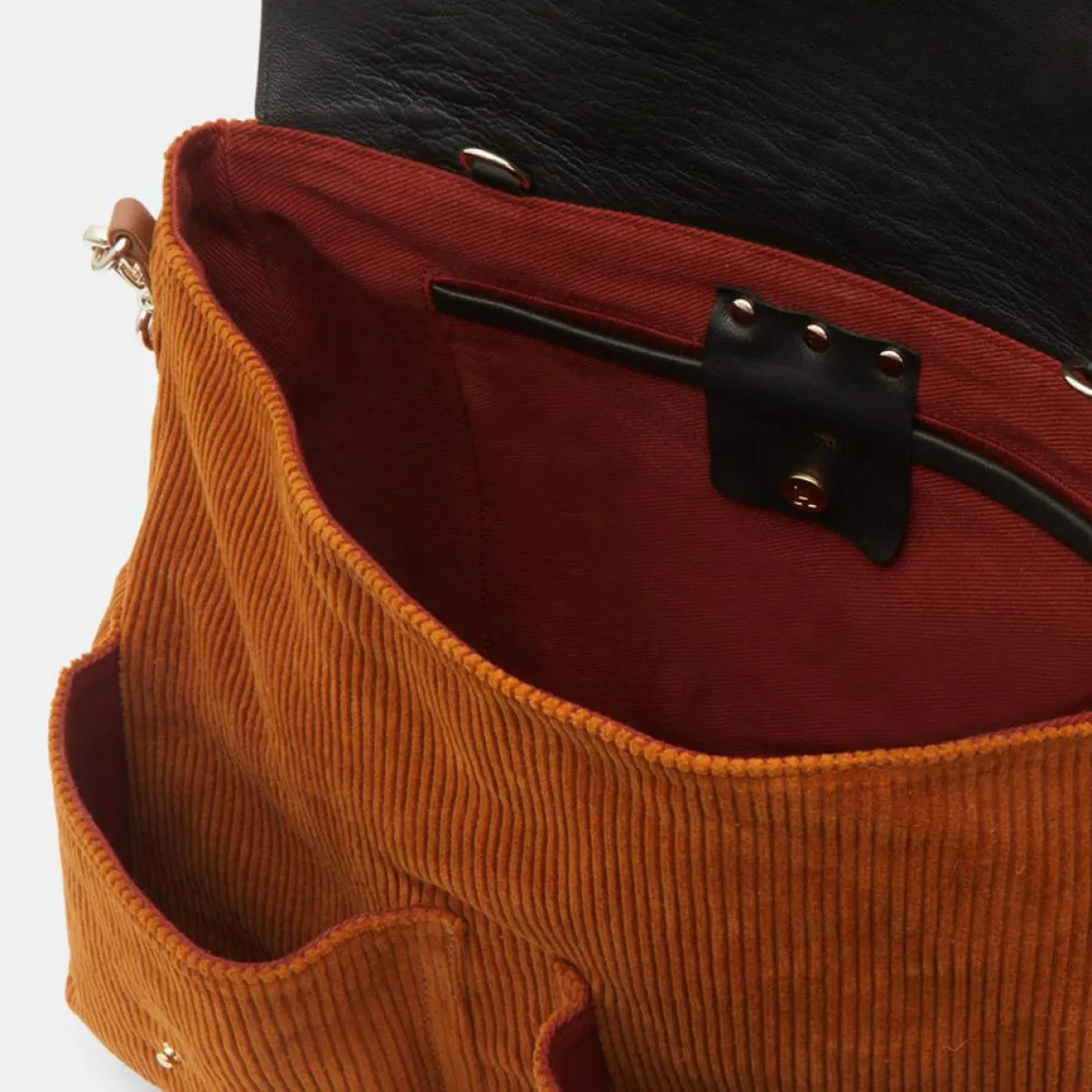 Craie Sacs|Sac cartable réversible en Velours côtelé Maxi Maths marron 24x35x9 cm