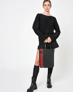 Maison Faret Sacs|Sac en Cuir & Toile enduite Dune rouge/noir - 35x28x8 cm