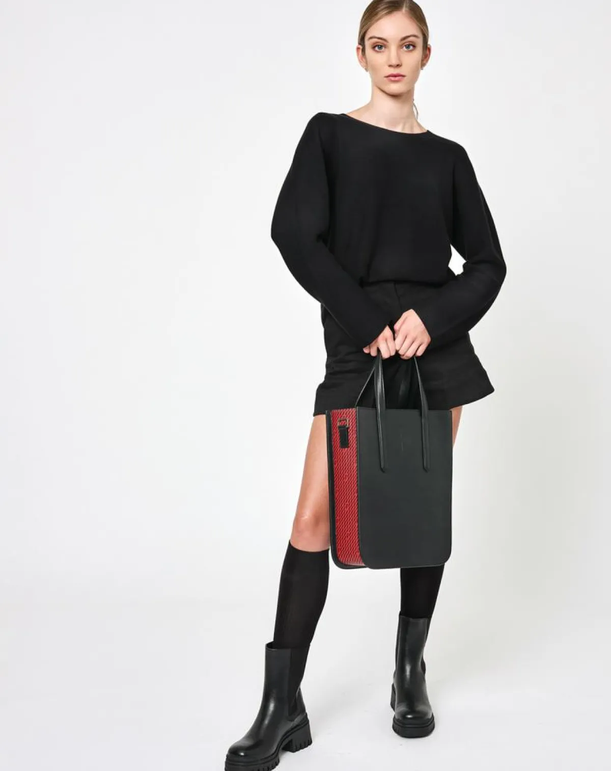 Maison Faret Sacs|Sac en Cuir & Toile enduite Dune rouge/noir - 35x28x8 cm