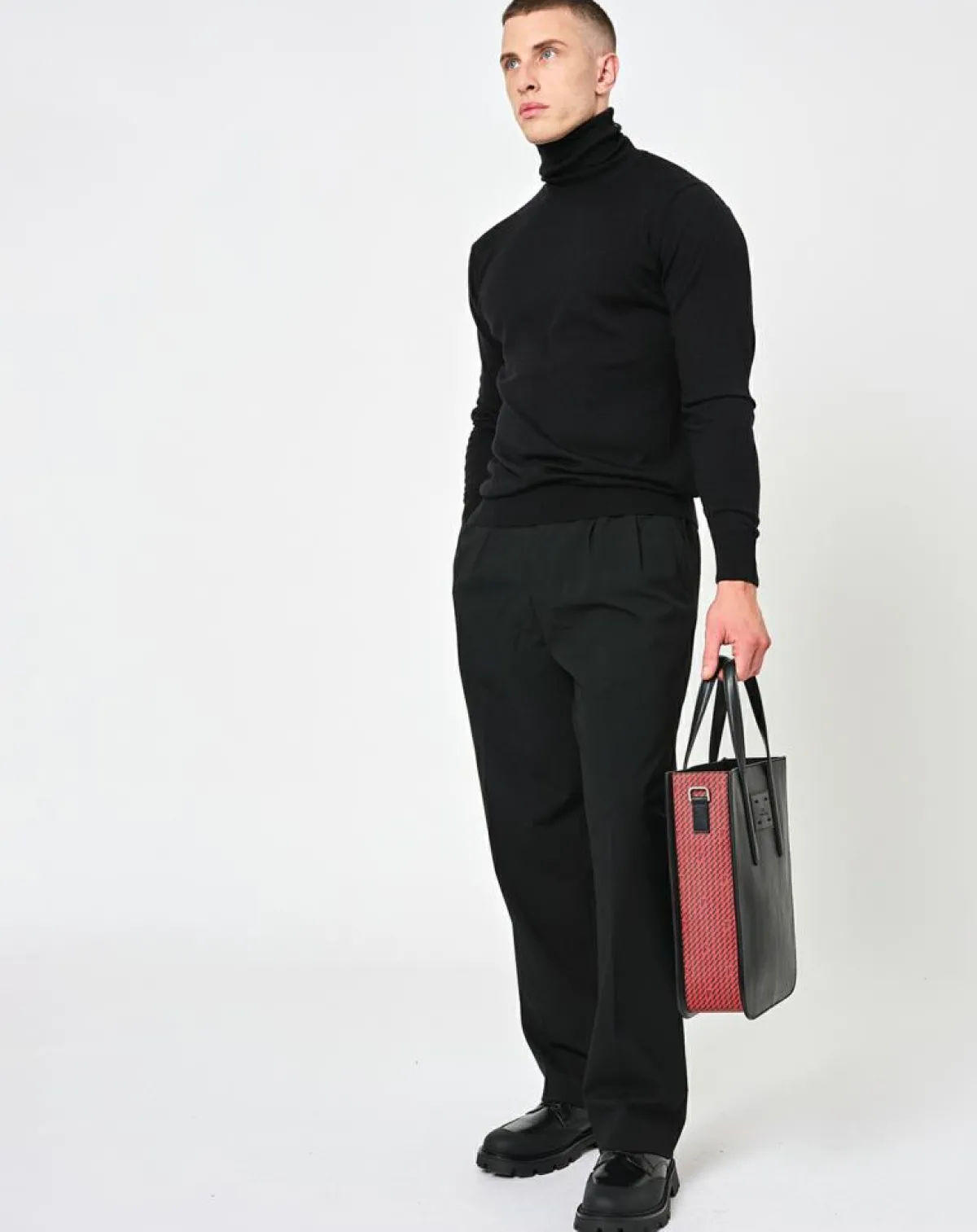 Maison Faret Sacs|Sac en Cuir & Toile enduite Dune rouge/noir - 35x28x8 cm