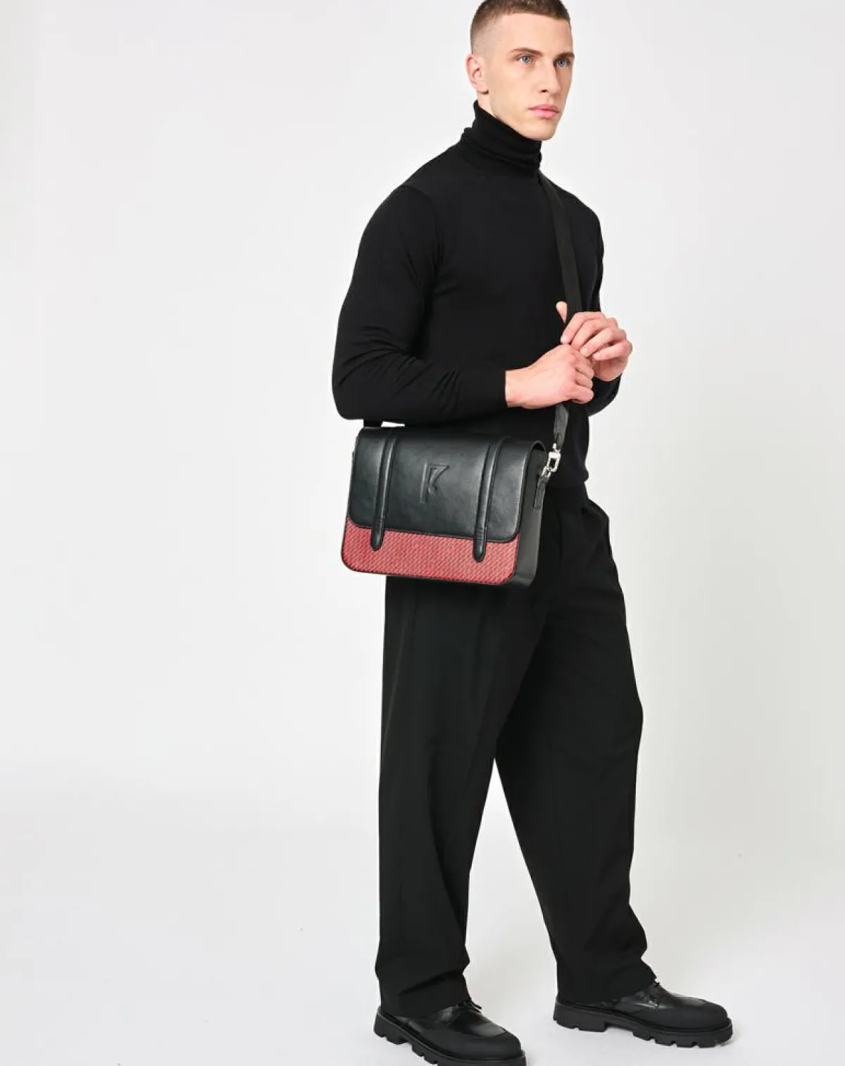 Maison Faret Sacs|Sac en Cuir & Toile enduite Moulleau rouge/noir - 22x30x9 cm