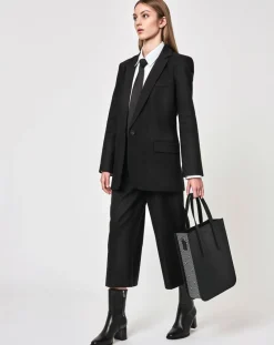 Maison Faret Sacs|Sac en Cuir & Toile enduite Dune noir/blanc - 35x28x8 cm