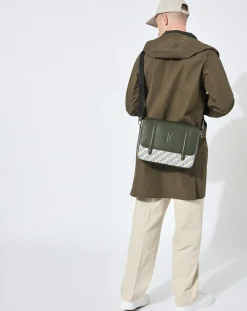 Maison Faret Sacs|Sac en Cuir & Toile enduite Moulleau vert/multicolore - 22x30x9 cm