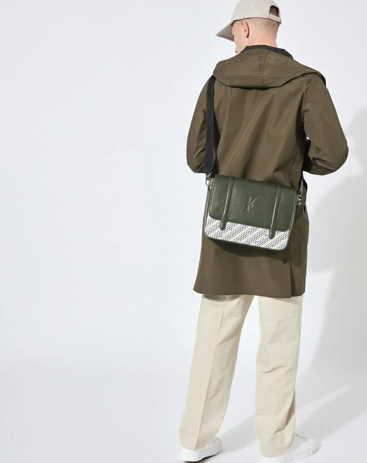 Maison Faret Sacs|Sac en Cuir & Toile enduite Moulleau vert/multicolore - 22x30x9 cm