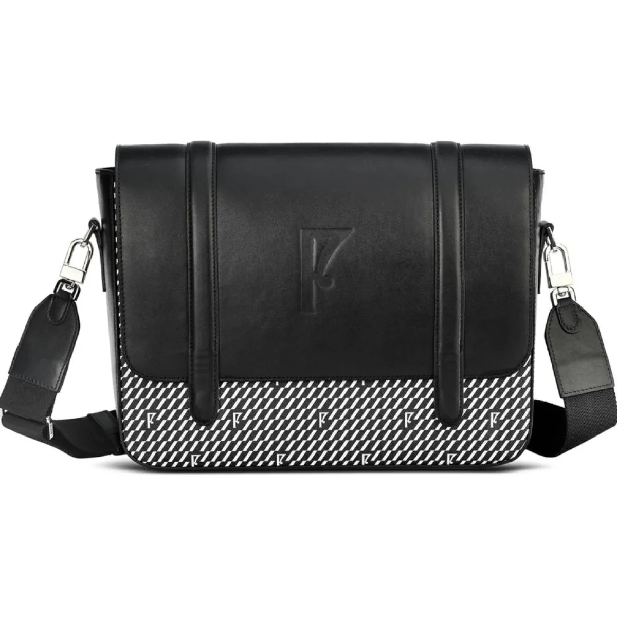 Maison Faret Sacs|Sac en Cuir & Toile enduite Moulleau noir/blanc - 22x30x9 cm