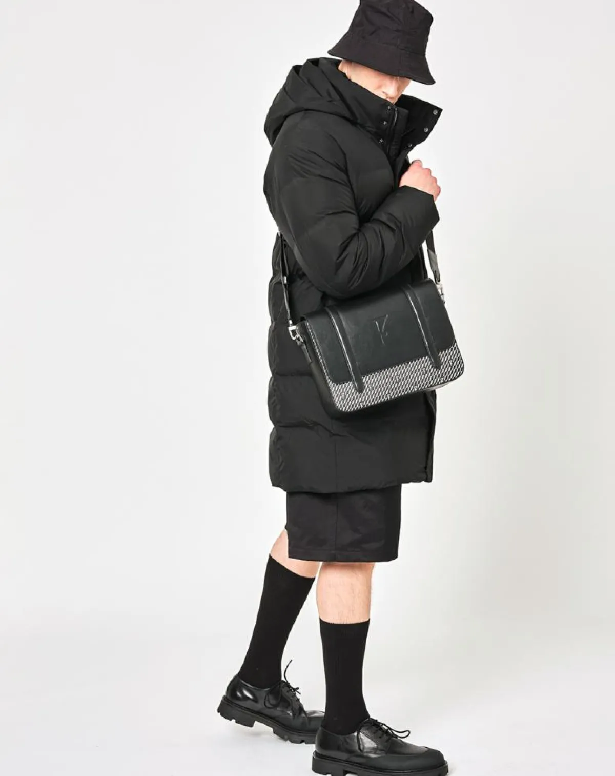 Maison Faret Sacs|Sac en Cuir & Toile enduite Moulleau noir/blanc - 22x30x9 cm