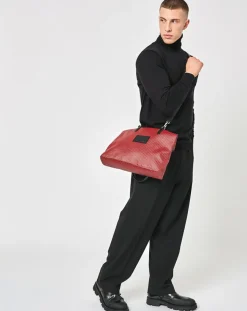 Maison Faret Sacs|Sac en Toile enduite & Cuir Faret rouge/noir - 38x36x8.5 cm