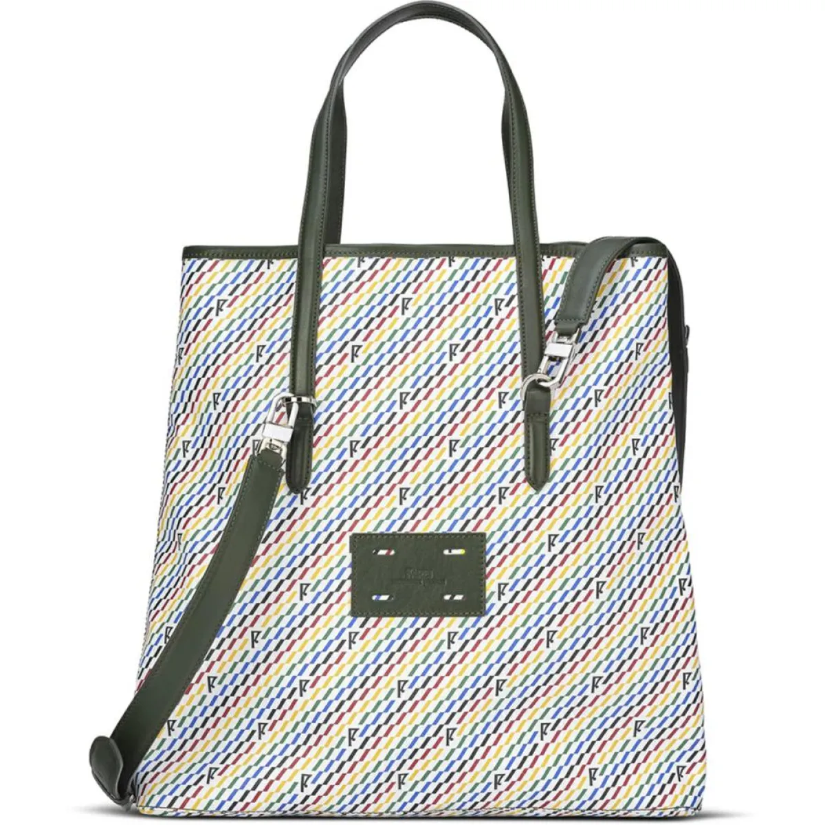 Maison Faret Sacs|Sac en Toile enduite & Cuir Faret vert/multicolore - 38x36x8.5 cm