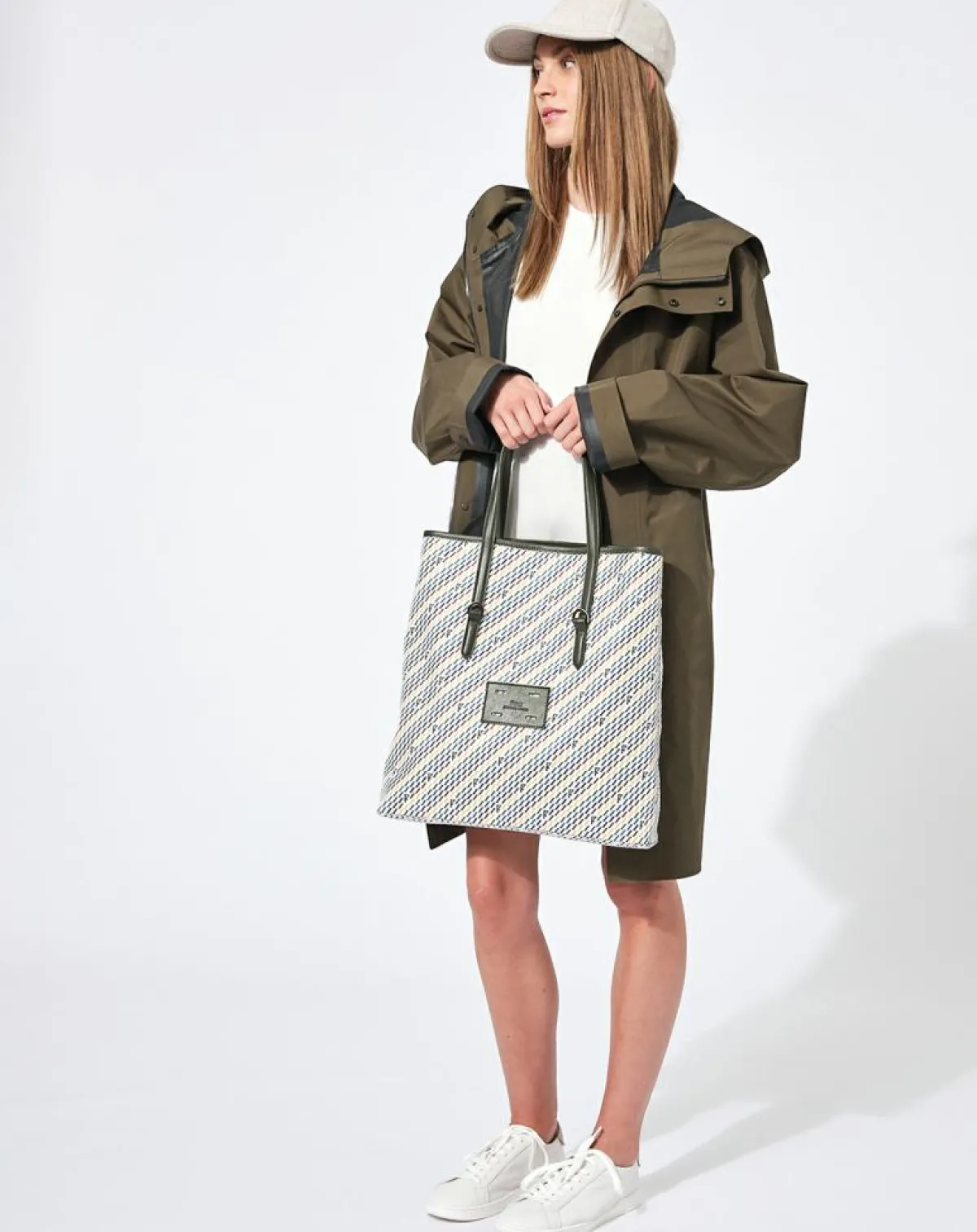 Maison Faret Sacs|Sac en Toile enduite & Cuir Faret vert/multicolore - 38x36x8.5 cm