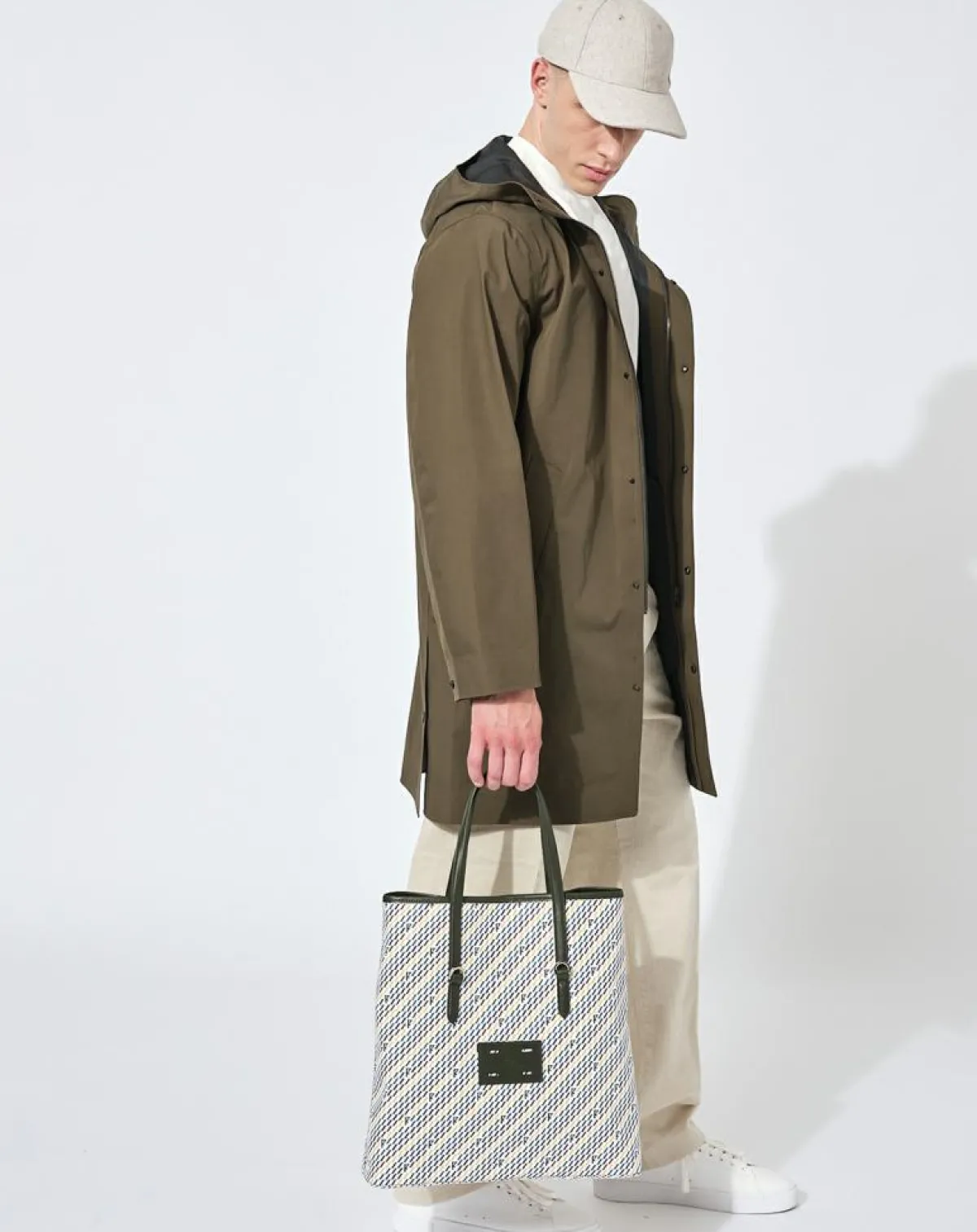 Maison Faret Sacs|Sac en Toile enduite & Cuir Faret vert/multicolore - 38x36x8.5 cm