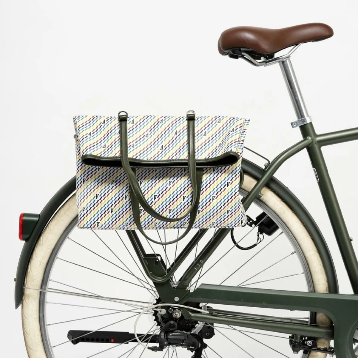 Maison Faret Sacs|Sac en Toile enduite & Cuir Faret vert/multicolore - 38x36x8.5 cm