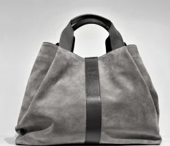 Maison Faret Sacs|Sac en Velours de Cuir Pin Gris - 20,5x26,5x15,5 cm