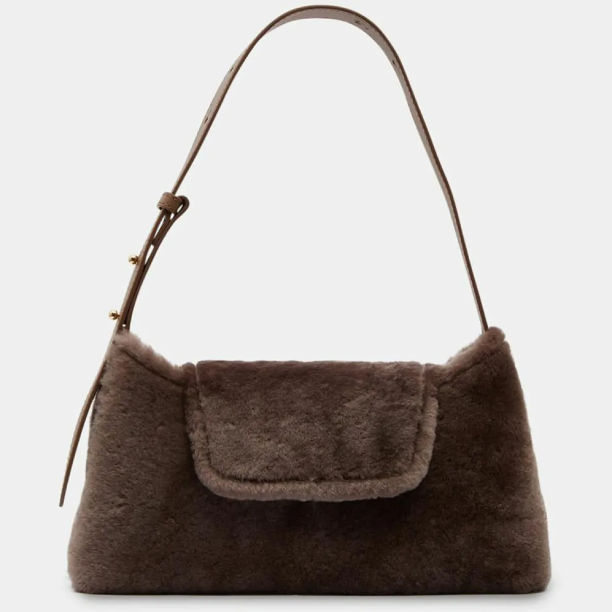 Elleme Sacs|Sac enveloppe en Cuir & Peau Shearli marron foncé 16x28x6 cm