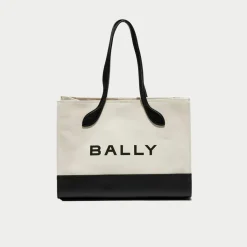Bally Sacs|Sac fourre-tout en Coton & Cuir naturel/noir - 40x29.5x15 cm