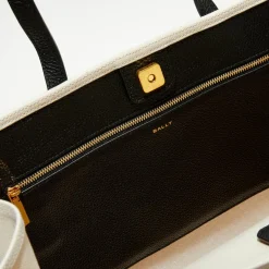 Bally Sacs|Sac fourre-tout en Coton & Cuir naturel/noir - 40x29.5x15 cm