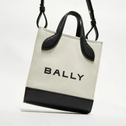 Bally Sacs|Sac fourre-tout en Coton & Cuir naturel/noir - 17x20x 9 cm