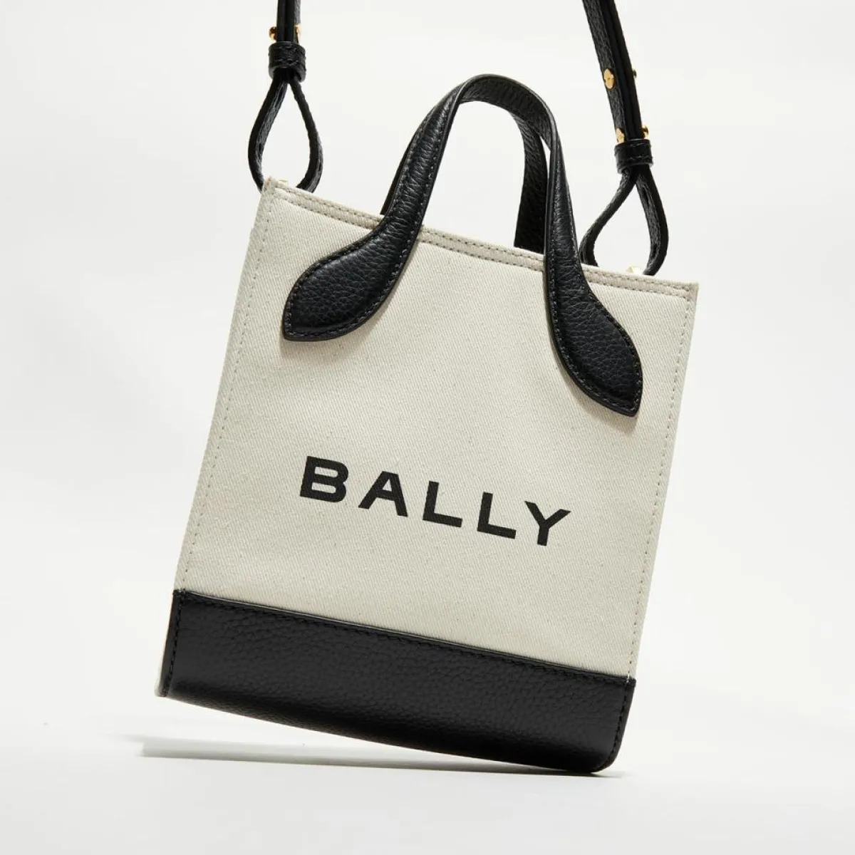 Bally Sacs|Sac fourre-tout en Coton & Cuir naturel/noir - 17x20x 9 cm