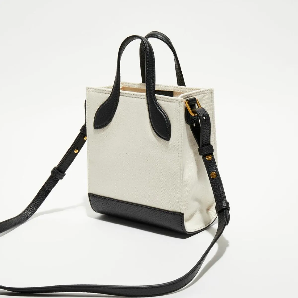 Bally Sacs|Sac fourre-tout en Coton & Cuir naturel/noir - 17x20x 9 cm