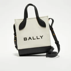 Bally Sacs|Sac fourre-tout en Coton & Cuir naturel/noir - 17x20x 9 cm