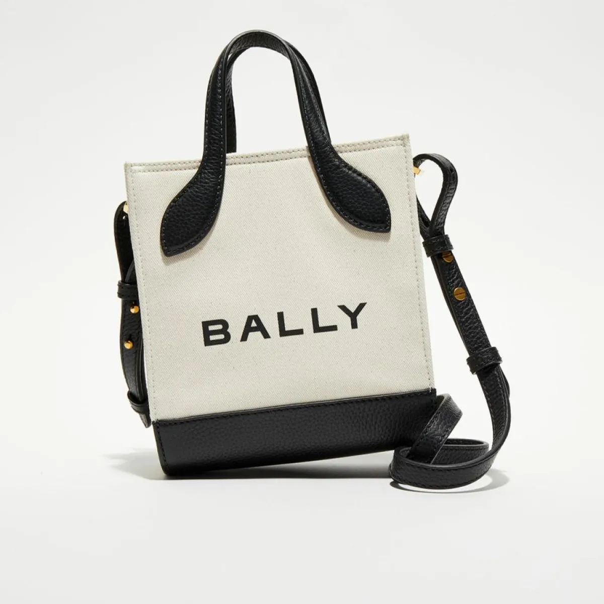 Bally Sacs|Sac fourre-tout en Coton & Cuir naturel/noir - 17x20x 9 cm