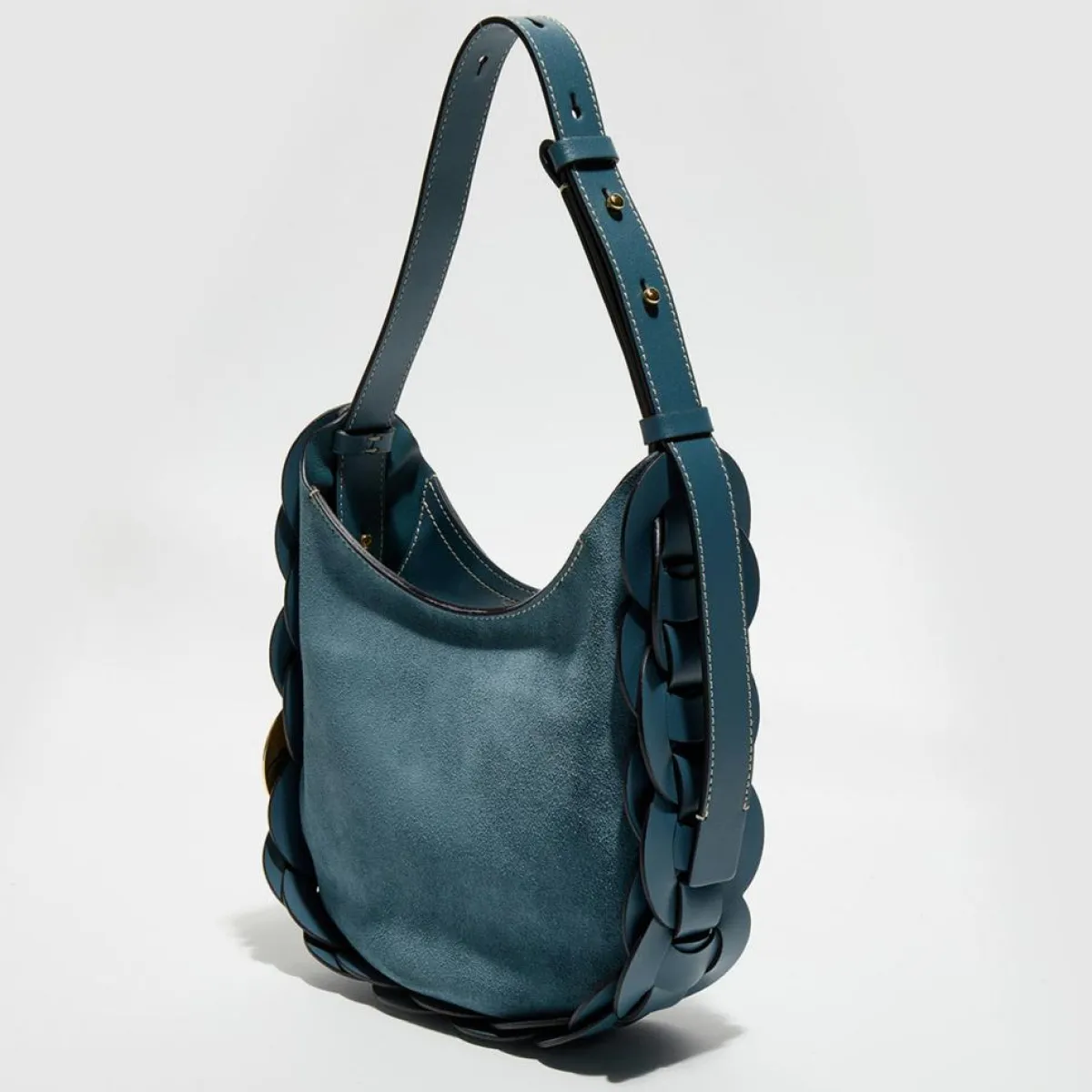 Chloé Sacs|Sac porté épaule en Velours de Cuir Darryl bleu - 25x20x9 cm