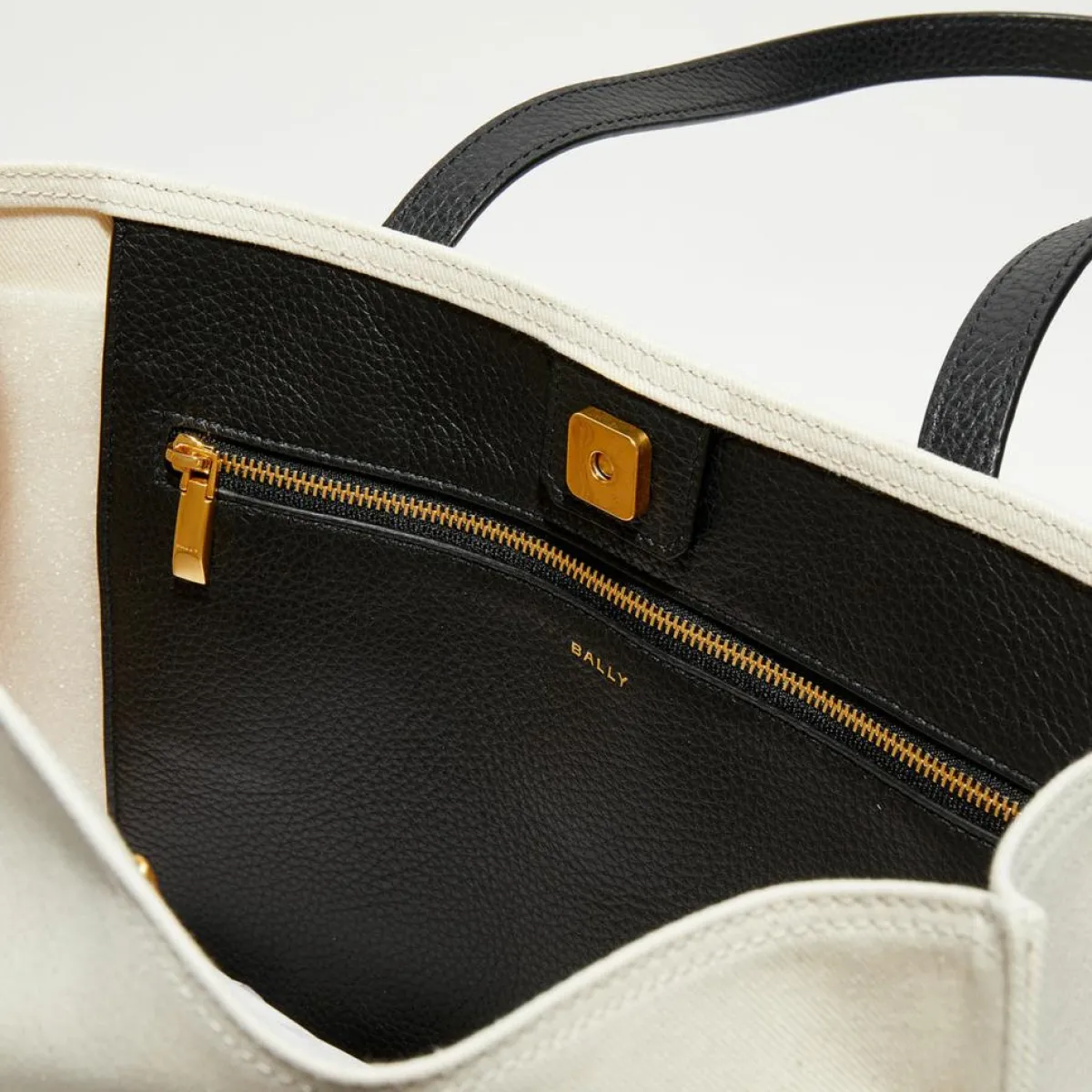 Bally Sacs|Sac shopping avec logo en Coton & Cuir naturel/noir - 35x40x12 cm