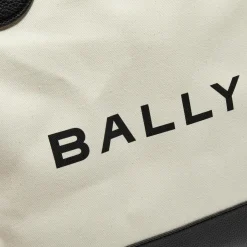 Bally Sacs|Sac shopping avec logo en Coton & Cuir naturel/noir - 35x40x12 cm
