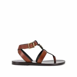 Saint Laurent Sandales Plates|Sandales en cuir Hardy marron