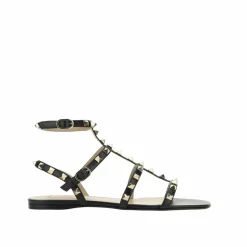 Valentino Garavani Sandales Plates|Sandales en cuir Rockstud noires