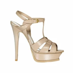 Saint Laurent Sandales Plates|Sandales en cuir Tribute beiges