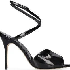 Manolo Blahnik Sandales À Talons|Sandales en Cuir verni Hourani noires - Talon 10.5 cm