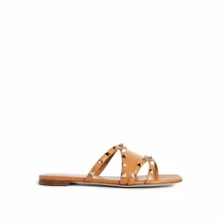 Valentino Garavani Sandales Plates|Sandales plates en cuir Rockstud marron