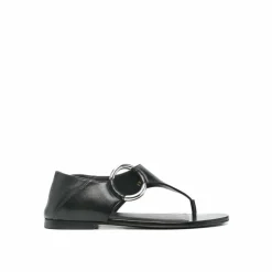 Saint Laurent Sandales Plates|Sandales plates en cuir Ring noires