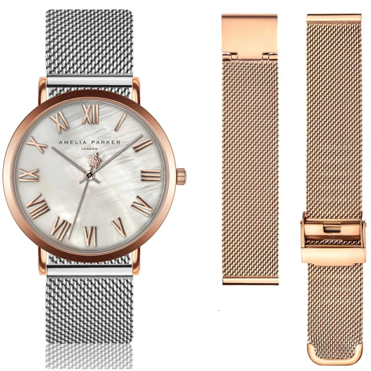 Amelia Parker Montres|Set Montre Femme 2 Bracelets Classique en Acier argenté/rose doré