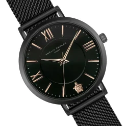 Amelia Parker Montres|Set Montre Femme & Bracelet Petite Noir en Acier noir