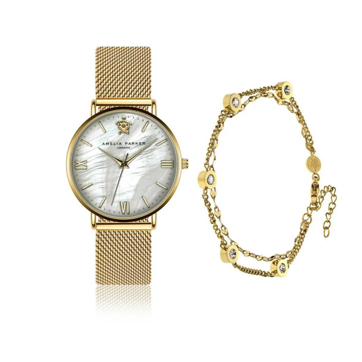 Amelia Parker Montres|Set Montre Femme & Bracelet Pearl of the Sea en Acier doré