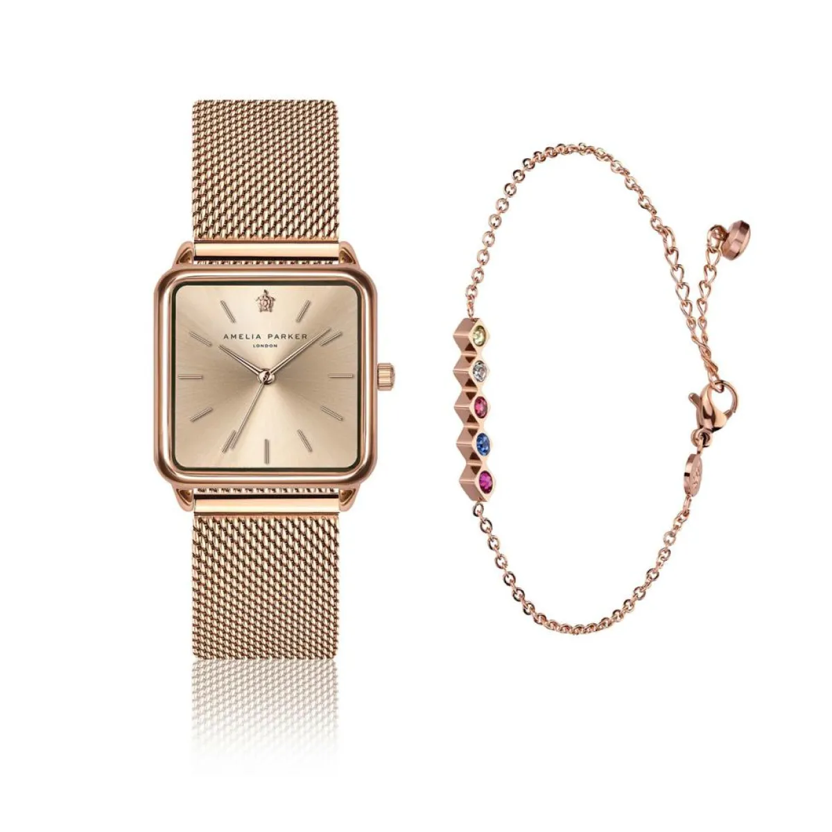Amelia Parker Montres|Set Montre Femme & Bracelet Gold Plaza en Acier rose doré